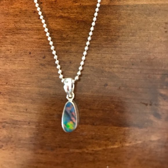 Jewelry - minimalist sterling silver rainbow abalone pendant